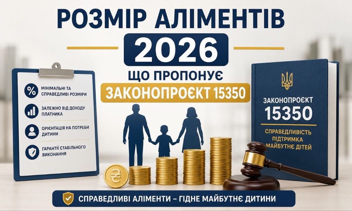 Розмір аліментів 2026: інфографіка про законопроект 15350 — мінімальні розміри, залежність від доходу, гарантії виконання