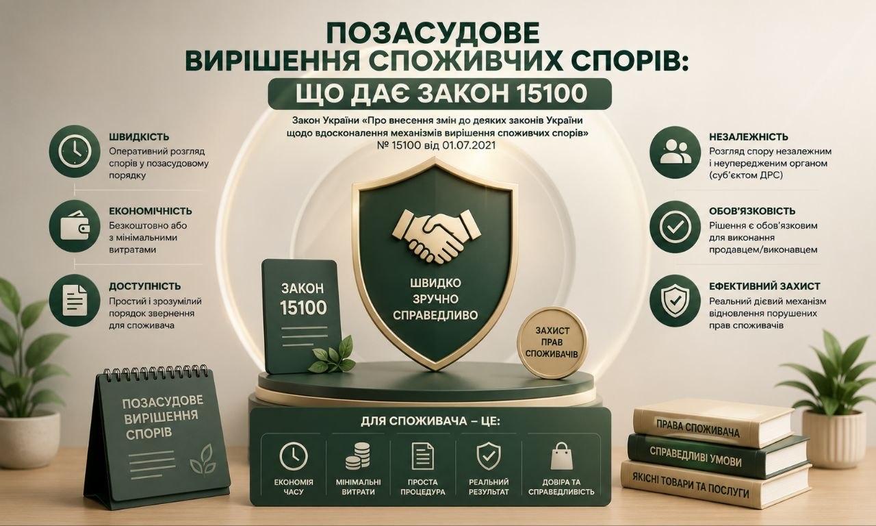 Позасудове вирішення споживчих спорів: що дає закон 15100 — інфографіка з перевагами системи ADR для споживача