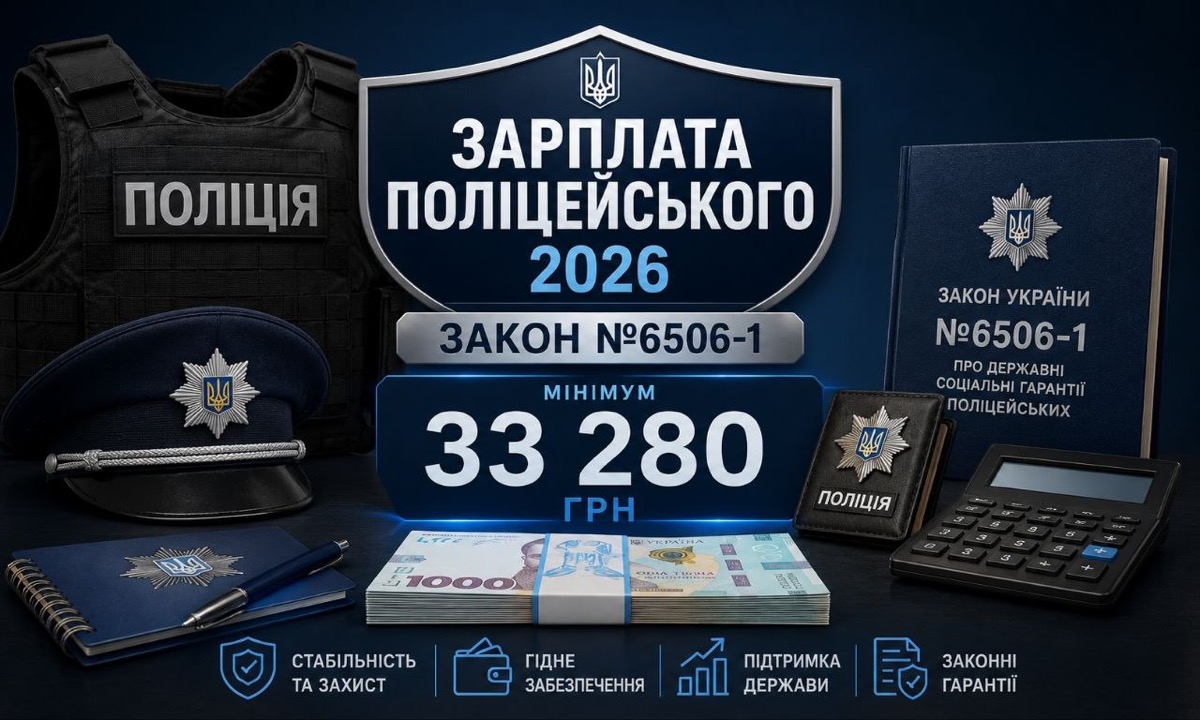 Зарплата поліцейського 2026 — закон №6506-1 про мінімум 33 280 грн: інфографіка з гарантіями держави
