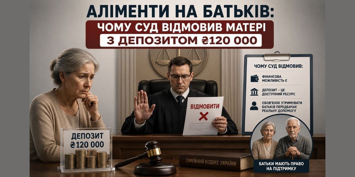 Аліменти на батьків: Суддя відмовляє літній жінці в позові, яка має депозит $120 000, пояснюючи причини відмови. Ілюстрація судової справи.