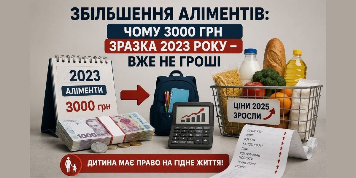 Збільшення аліментів: Календар 2023 з 3000 грн, гроші, рюкзак, калькулятор зі зростанням цін та кошик з продуктами, що ілюструє інфляцію та потребу в перегляді виплат.