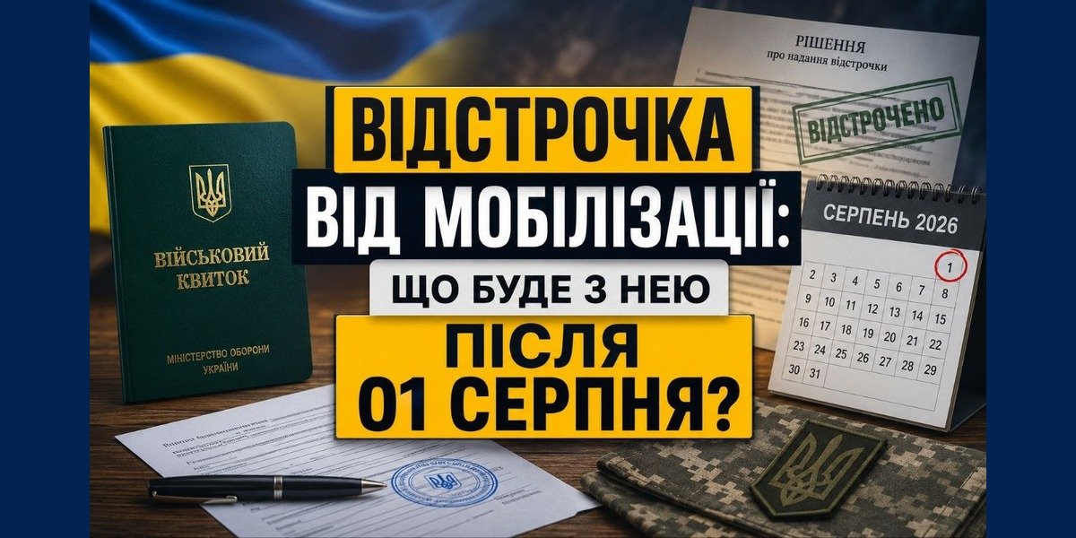 Відстрочка від мобілізації після 1 серпня: на зображенні військовий квиток, рішення про відстрочку, календар на серпень 2026 та питання про майбутнє відстрочок.