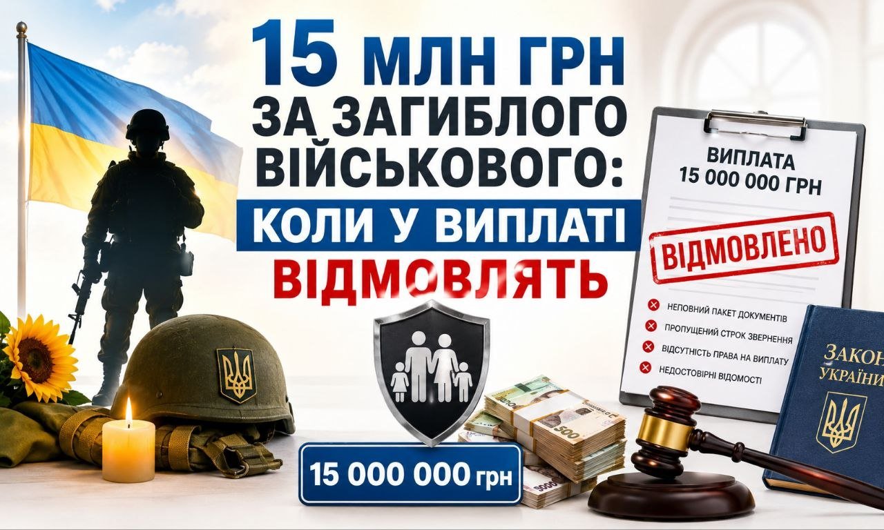 15 млн грн за загиблого військового: візуалізація відмови у виплаті. Солдат, прапор, шолом, гроші, документ "Відмовлено".