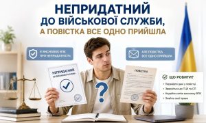 Чоловік розгублено тримає документ про непридатність до військової служби та повістку, що відображає основну проблему статті.