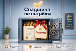 Відкритий сейф з банківським депозитом, золотими монетами та подарунковою биркою, що символізує отримання депозит після смерті власника без спадщини.